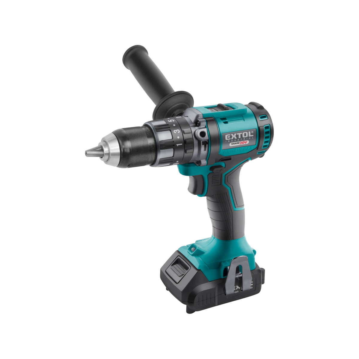Akkus fúrócsavarhúzó kalapáccsal SHARE20V EXTOL INDUSTRIAL, KEFE NÉLKÜLI, 20V Li-ion, 2000mAh