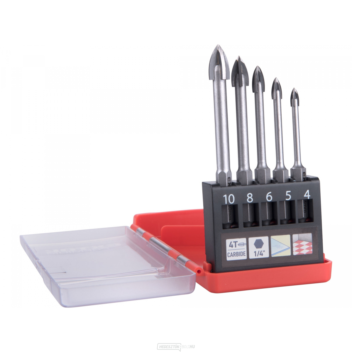 Keményfém fúró üveghez és kerámiához EXTOL PREMIUM, 5 db-os készlet, O 4-5-6-8-10mm Keményfém fúró üveghez és kerámiához EXTOL PREMIUM, 5 db-os készlet, O 4-5-6-8-10mm gallery main image