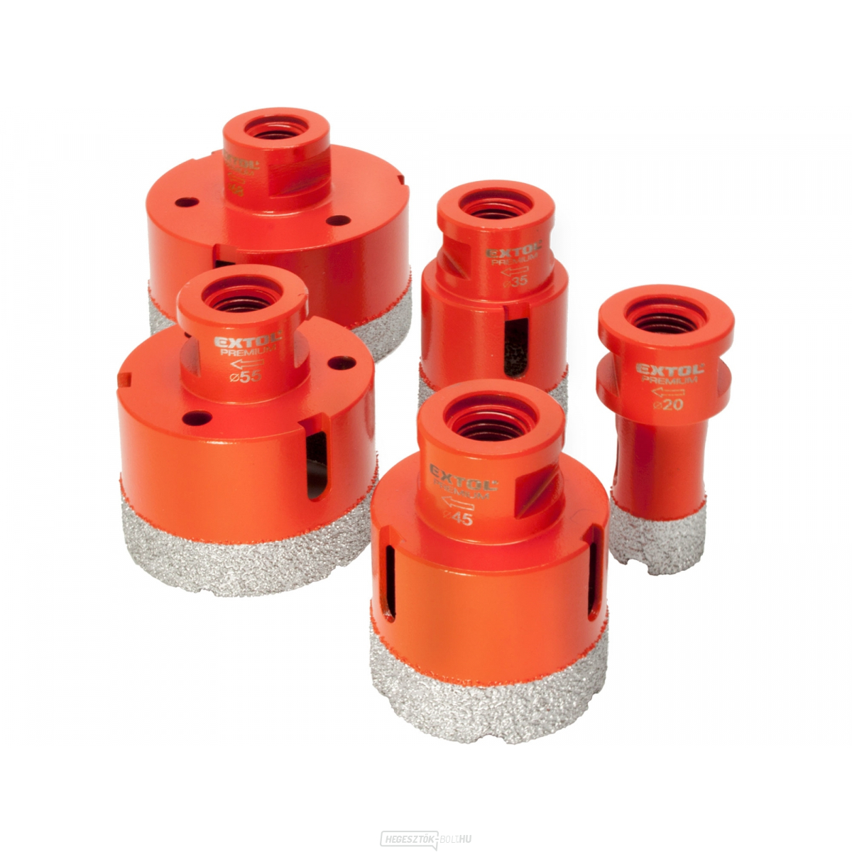 5 db-os EXTOL PREMIUM recéző gyémánt mag készlet, O 20-35-45-55-68mm, menet M14