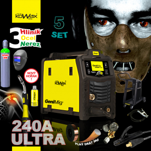 KOWAX GeniMig®240DP LCD SET 5a + zseblámpa + burkolat + szelep + alváz + Co2 palack + spray + 5 kg vezeték + kábelek