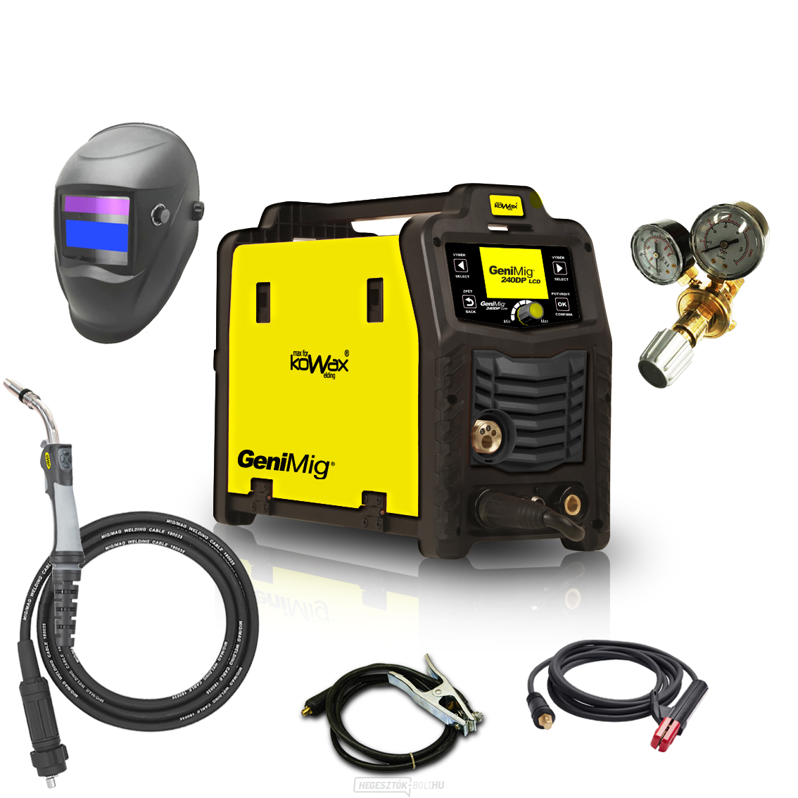 KOWAX GeniMig®240DP LCD + égő + motorháztető + szelep + kábelek