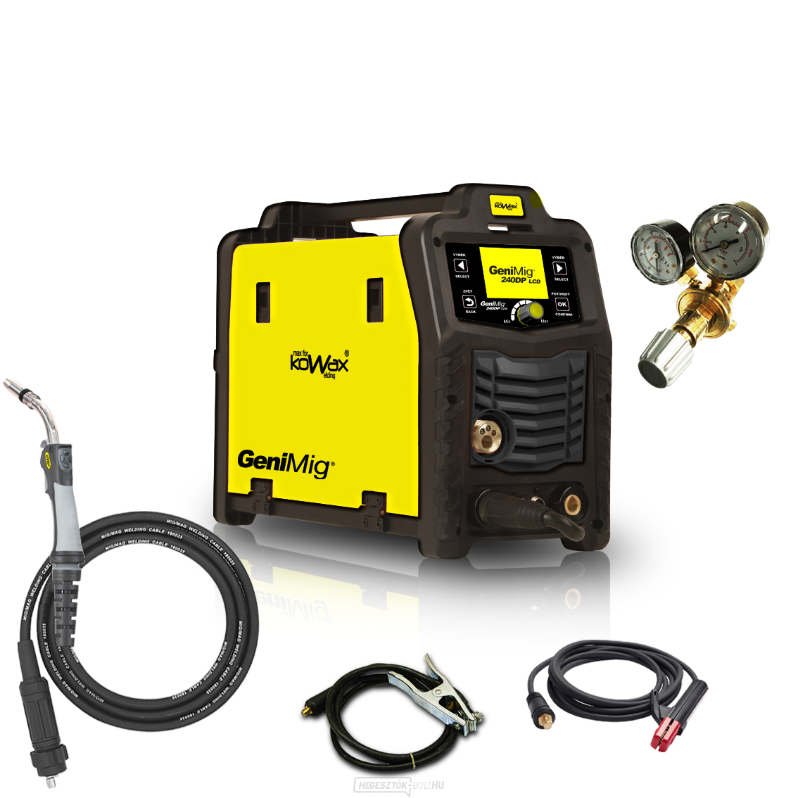 KOWAX GeniMig®240DP LCD KÉSZLET 1Qb + Égő + Szelep + Elektródatartó + Föld. Kábel