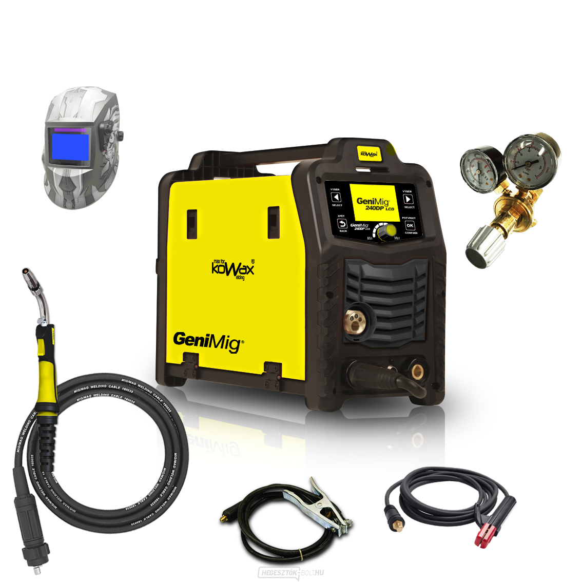 KOWAX GeniMig®240DP LCD + égő + motorháztető + szelep + kábelek