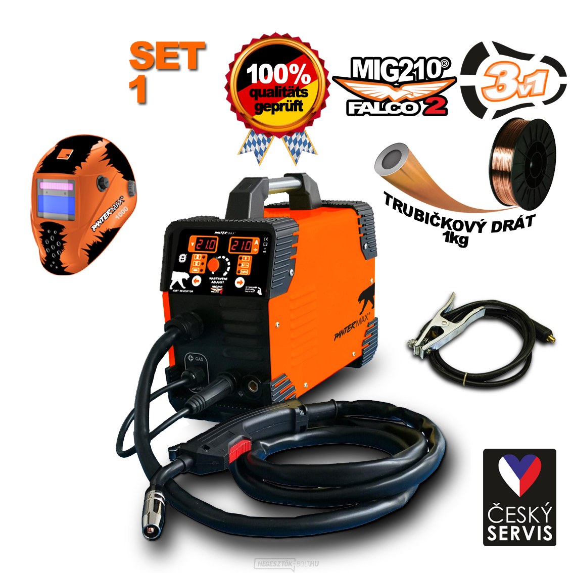 PANTERMAX MIG210FALCO 2 inverteres hegesztő MIG/MMA burkolat + kábelek 2m + zseblámpa + huzal 1kg