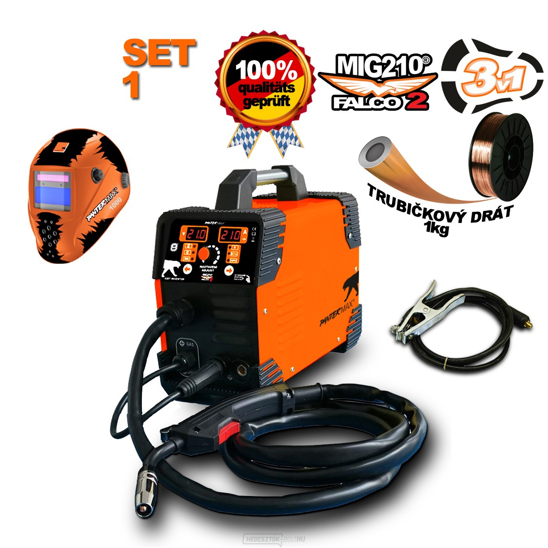 PANTERMAX MIG210FALCO 2 inverteres hegesztő MIG/MMA burkolat + kábelek 2m + zseblámpa + huzal 1kg