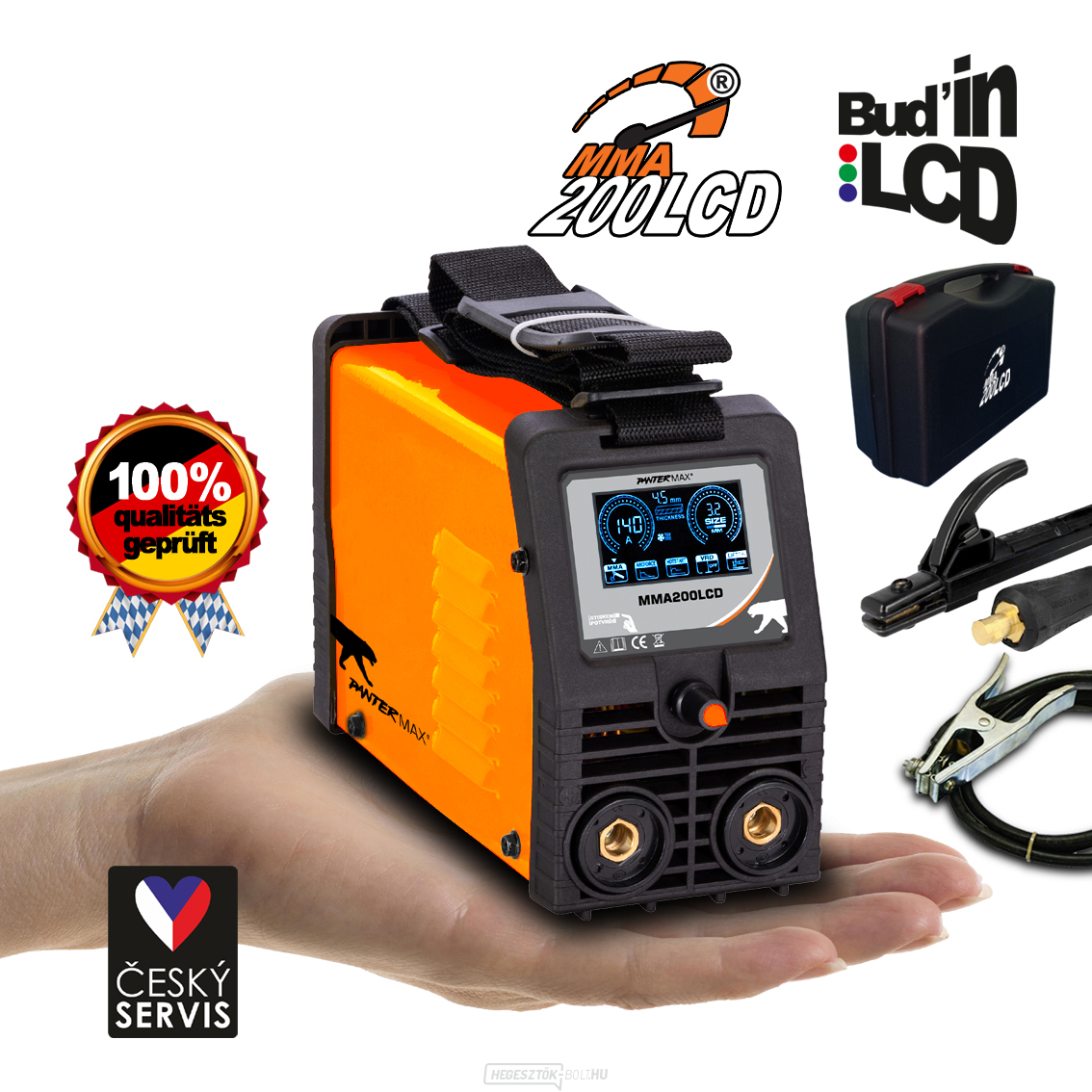 PANTERMAX MMA200LCD MMA/TIG inverteres hegesztő + 2 m kábelek + műanyag tok