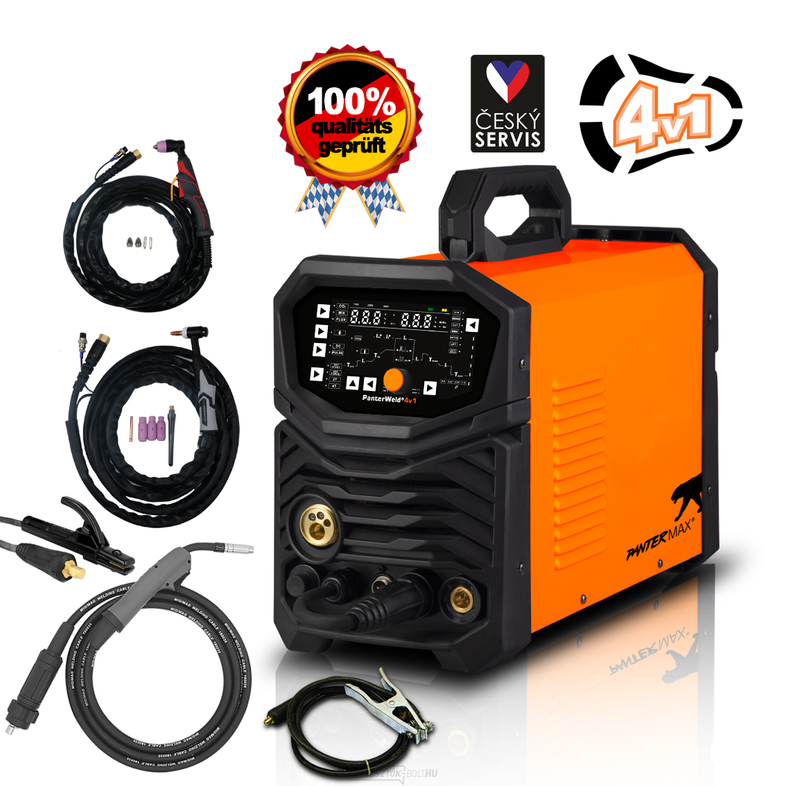 PANTERMAX PanterWeld®4v1 200 MULTIFUNKCIÓS MIG/TIG/MMA/PLAZMA inverteres hegesztő + kábelek + pisztolyok + elektróda + piros. Szelep