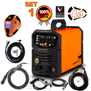 MULTIFUNKCIÓS inverteres hegesztőgép MIG/TIG/MMA/PLAZMA SET1 PANTERMAX PanterWeld®4in1 200 + Búra + Fáklyák + Kábelek + Elektróda + Piros. Szelep