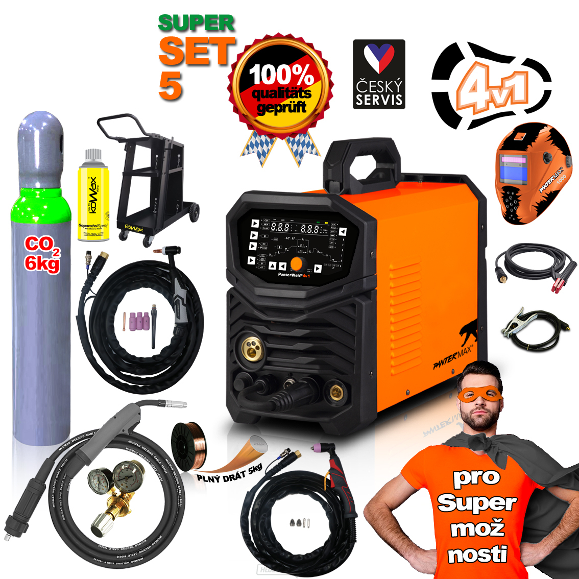 PANTERMAX PanterWeld®4v1 200 MULTIFUNKCIÓS MIG/TIG/MMA/PLAZMA inverteres hegesztő + burkolat + piros. Szelep + huzal 5kg