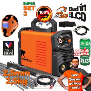 MMA/TIG inverteres hegesztő készlet 3 PANTERMAX MMA215LCD SUPER SKILLS Edition + burkolat + kábelek + kefe + szíj + elektródák 2,5 kg + ajándék