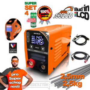 Inverteres hegesztőgép MMA/TIG SET 4 PANTERMAX MMA195LCD + Kábelek 1,5 m + Búra + Kefe + Elektródák 2,5 kg