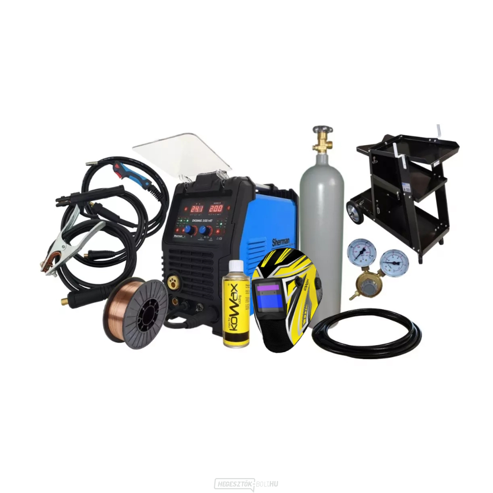 Sherman Digimig 200 HIT + Zseblámpa + Kábelek + Vezeték + Spray + Sisak + Kocsi + Szelep + Tele CO2 Palack 