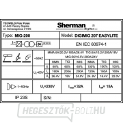 Sherman DIGIMIG 207 EASYLITE + 3 méteres zseblámpa + 2 méteres kábelek + motorháztető + szelep + tömlő + CO2 palack Előnézet 