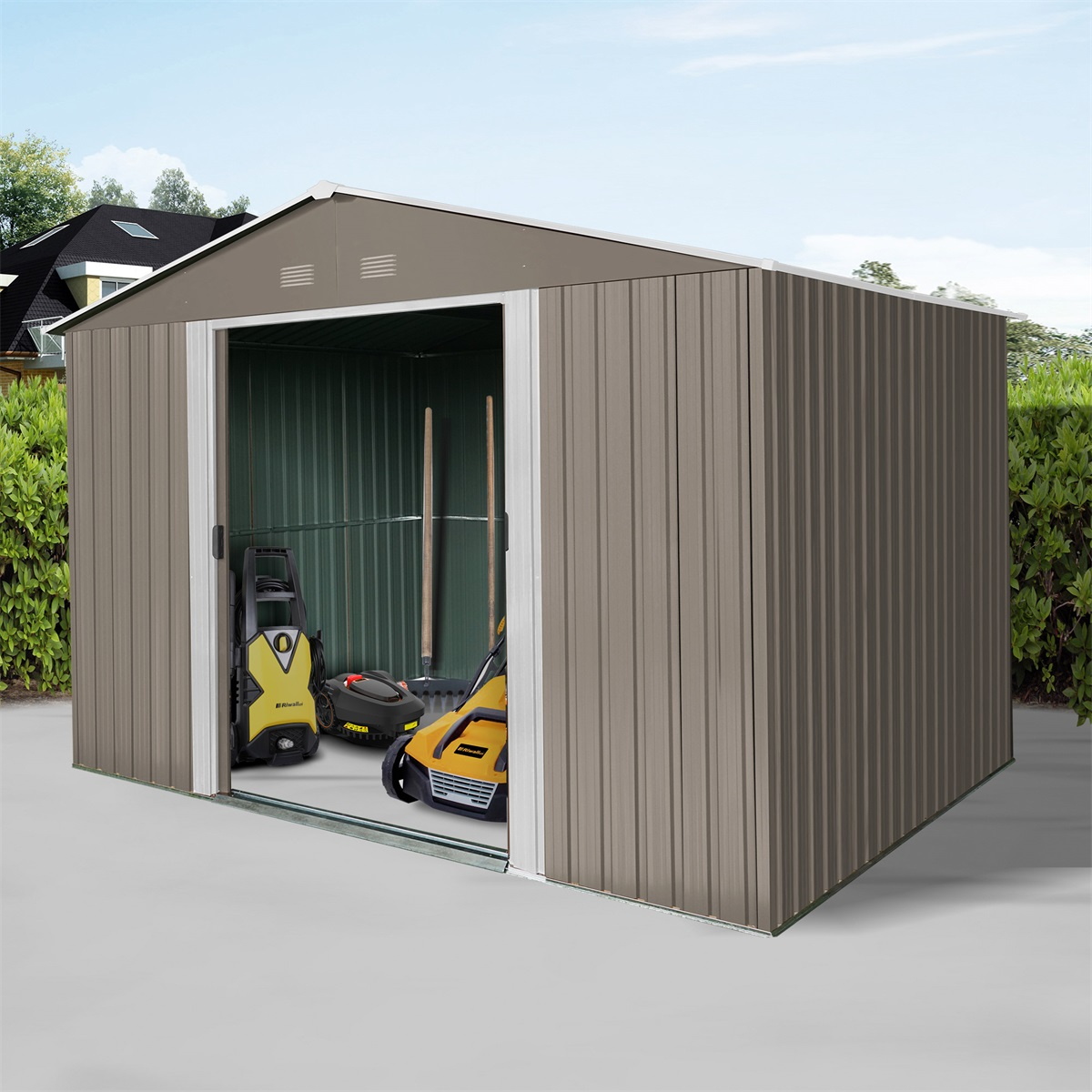 Riwall PRO RMSA 8x10 Barna fém kerti ház 3 x 2,4 m nyeregtetős barna