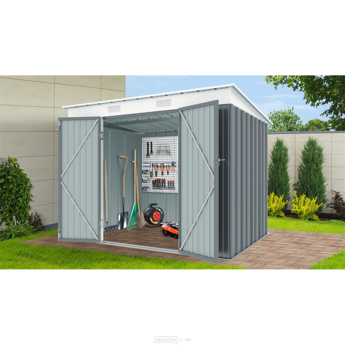 Riwall PRO RMSP 6x8 antracit kerti ház fém 2,4 x 1,8 ms pulttal, antracit
