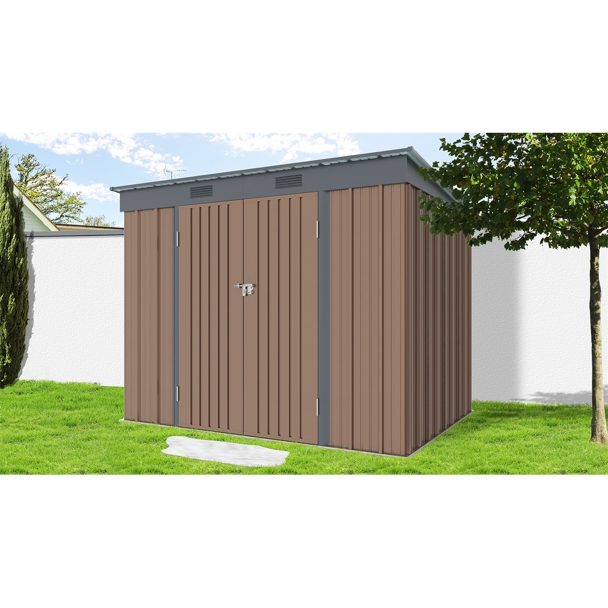 Riwall PRO RMSP 6x8 Barna fém kerti ház 2,4 x 1,8 ms pulttetővel barna Előnézet 