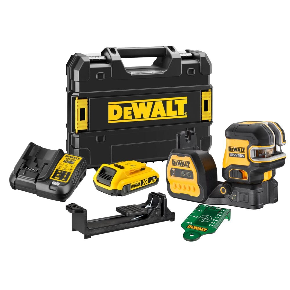 Akkumulátoros zöld keresztlézer 5 ponttal 12/18 V (akkumulátor és töltő nélkül) DEWALT DCE825D1G18