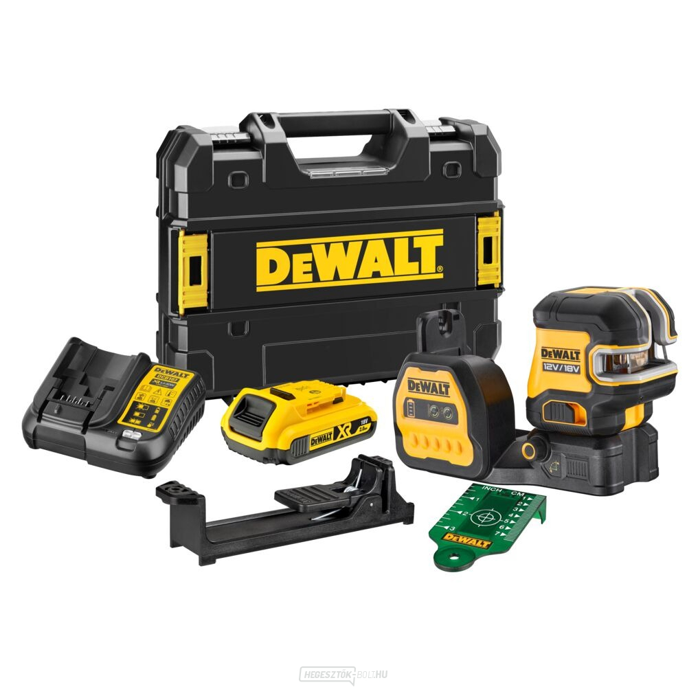 Akkumulátoros zöld keresztlézer 5 ponttal 12/18 V (akkumulátor és töltő nélkül) DEWALT DCE825D1G18