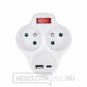 Solight hub USB A+C töltővel, 2 x 10A, fehér, kapcsoló Előnézet 