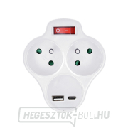 Solight hub USB A+C töltővel, 2 x 10A, fehér, kapcsoló Előnézet 