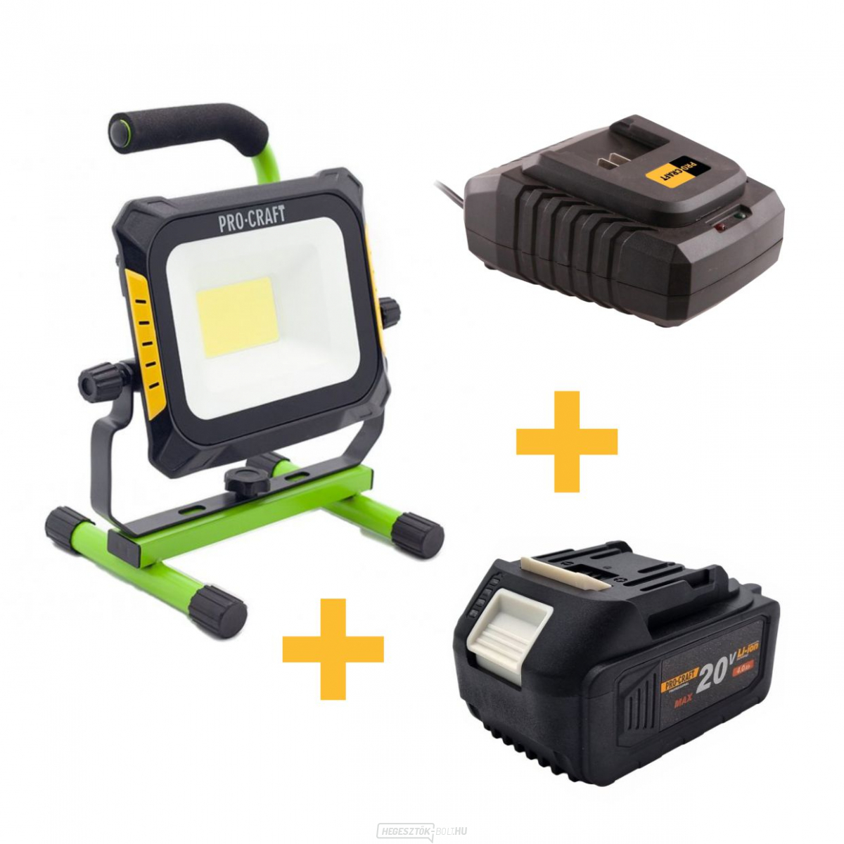 Procraft LP20 akkumulátorcsomag LED spotlámpa 4A akkumulátorral és töltővel. | SZEPT14