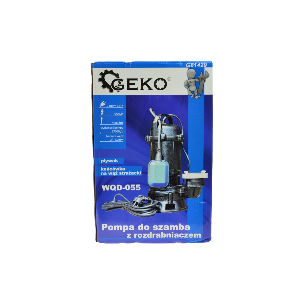  Iszapszivattyú zúzóval és úszóval, 230V, 550W, GEKO G81429 Előnézet 