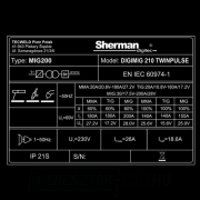 Sherman DIGIMIG 210 TWINPULSE + 3 méteres zseblámpa + 2 méteres kábelek + motorháztető + szelep + tömlő + CO2 palack Előnézet 