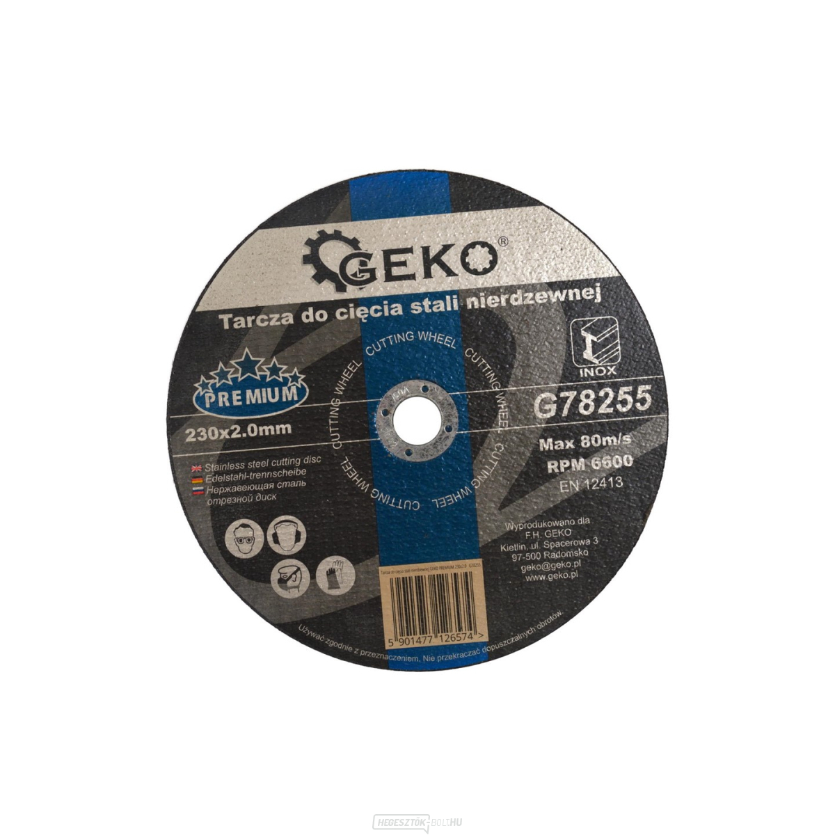  Vágókorong acélhoz és rozsdamentes acélhoz, mérete 230x2x22,2mm Geko G78255