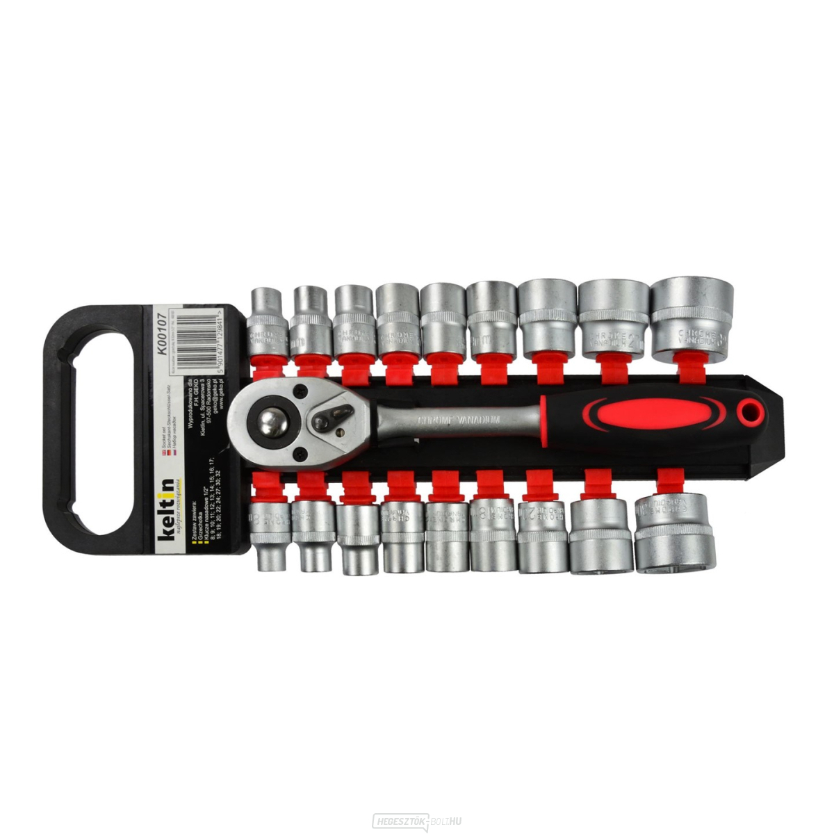 Aljzatfej 1/2" Hosszabbítók, kulcsok 8-32mm 19 db Geko K00107