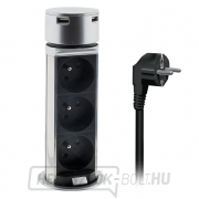 Solight USB kihúzható aljzat blokk, 3 aljzat, műanyag, hossza 1,5 m, 3 x 1 mm2, ezüst gallery main image