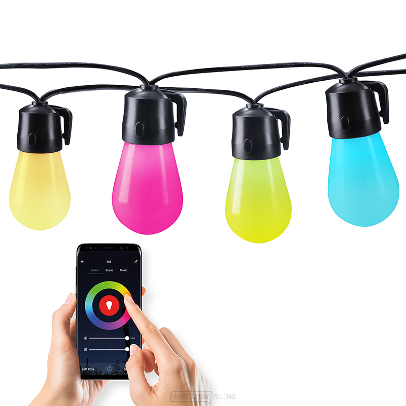 Solight LED intelligens kültéri lánc RGB izzókkal, bluetooth, 15 izzó, 14m+6m, 10W