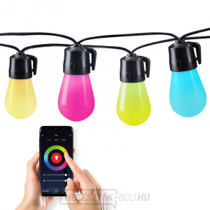 Solight LED intelligens kültéri lánc RGB izzókkal, bluetooth, 15 izzó, 14m+6m, 10W