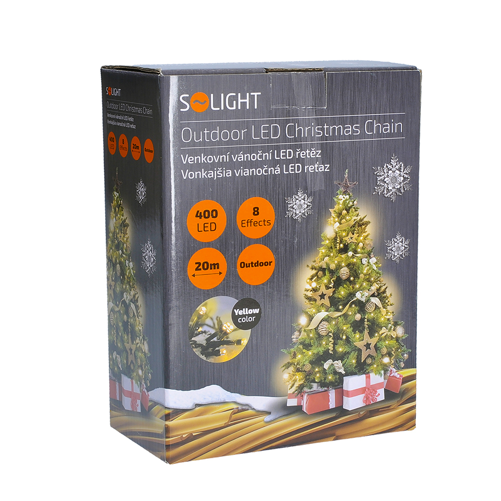 Solight LED kültéri karácsonyi lánc, 400 LED, 20 m, 5 m kábel, 8 funkció, IP44, meleg fehér Előnézet 