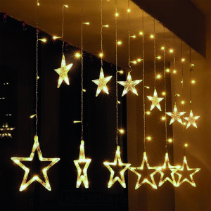 Solight LED kültéri karácsonyi függöny, csillagok, szélesség 3m, 123LED, IP44, 3xAA, meleg fehér gallery main image
