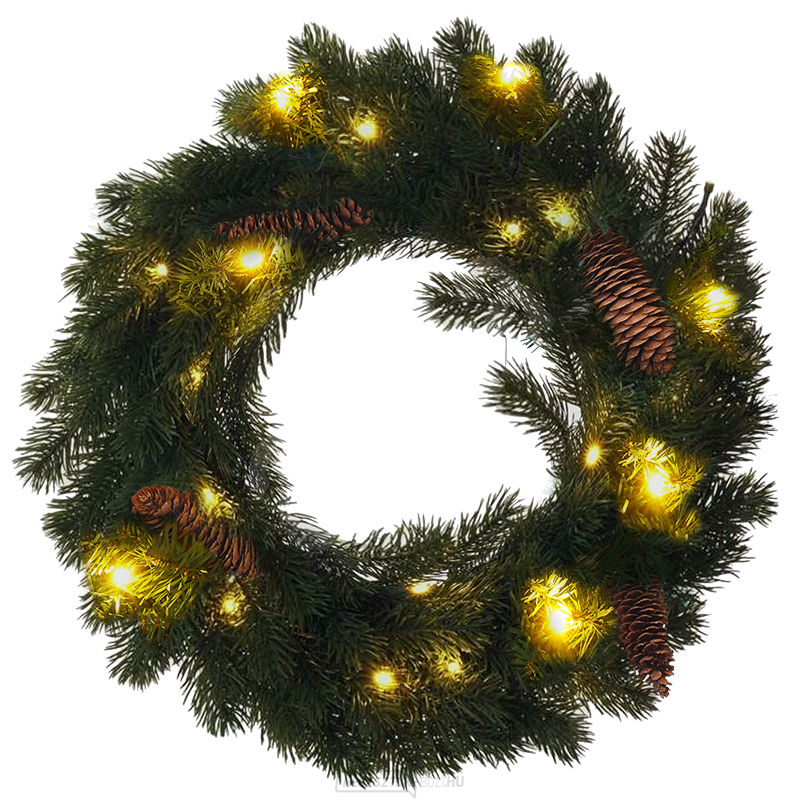 Solight karácsonyi koszorú, átmérő 40cm, 15x LED, IP44, 3x AA, időzítő