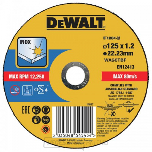Vágókorong 125 x 1,2mm, 1. típus DeWALT DT43904 Vágókorong 125 x 1,2mm, 1. típus DeWALT DT43904 gallery main image