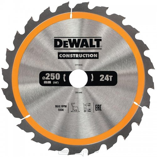 Fűrészlap 250x30mm 24z ATB 10° DeWALT DT1956 Fűrészlap 250x30mm 24z ATB 10° DeWALT DT1956 gallery main image