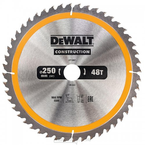 Fűrészlap 250x30mm 48z ATB 10° DeWALT DT1957 Fűrészlap 250x30mm 48z ATB 10° DeWALT DT1957 gallery main image
