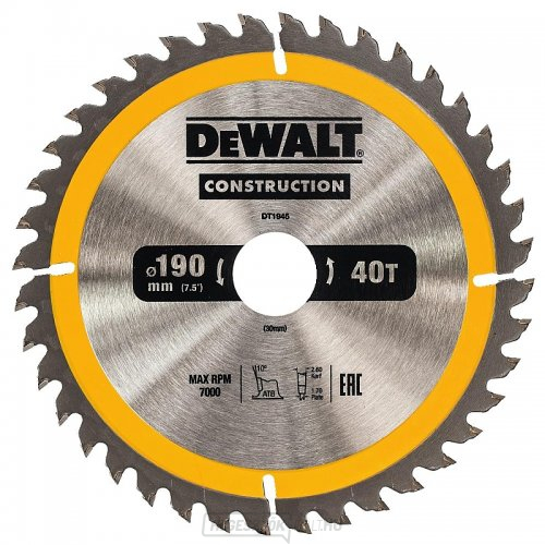 Fűrészlap 190x30mm 40z ATB 10° DeWALT DT1945
