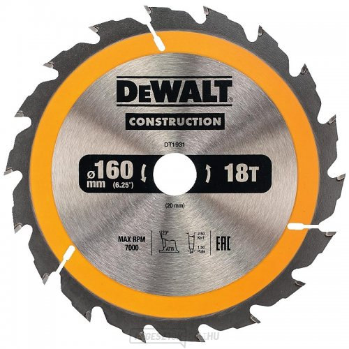 Fűrészlap 160x20mm, 18 fogú, DeWALT DT1931 akkumulátoros fűrészekhez Fűrészlap 160x20mm, 18 fogú, DeWALT DT1931 akkumulátoros fűrészekhez gallery main image