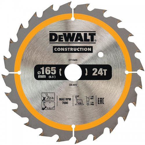 Fűrészlap 165x20mm, 24 fogú, DeWALT DT1949 akkumulátoros fűrészekhez