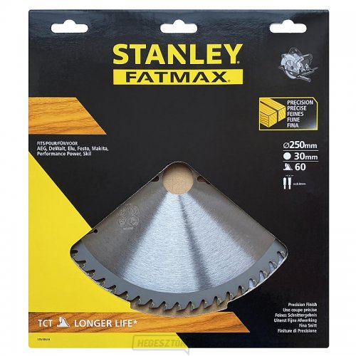 Fűrészlap TCT/HM csiszolható keresztvágáshoz 250 x 30 mm, 60 fog Stanley STA15610