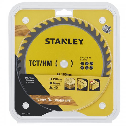 TCT/HM keresztvágó fűrészlap 190 x 16 mm, 40 fog Stanley STA13145