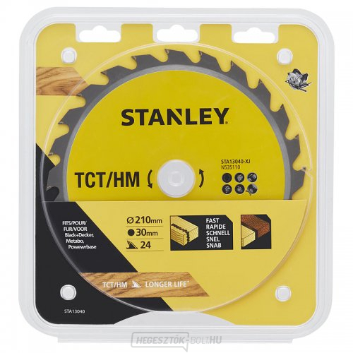 Fűrészlap TCT/HM hosszirányú vágásokhoz 210 x 30 mm, 24 fog Stanley STA13040