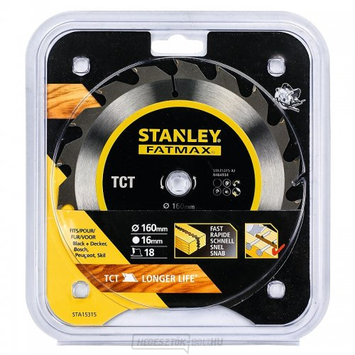 Csiszolható fűrészlap TCT/HM hosszirányú vágásokhoz 160 x 16 mm, 18 fog Stanley STA15315