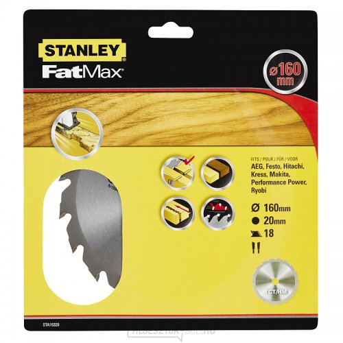 Csiszolható fűrészlap TCT/HM hosszirányú vágásokhoz 160 x 20 mm, 18 fog Stanley STA15320