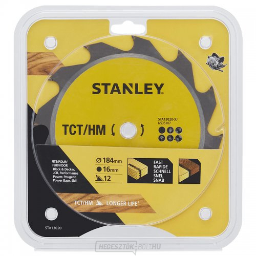 Fűrészlap TCT/HM hosszirányú vágásokhoz 184 x 16 mm, 12 fog Stanley STA13020