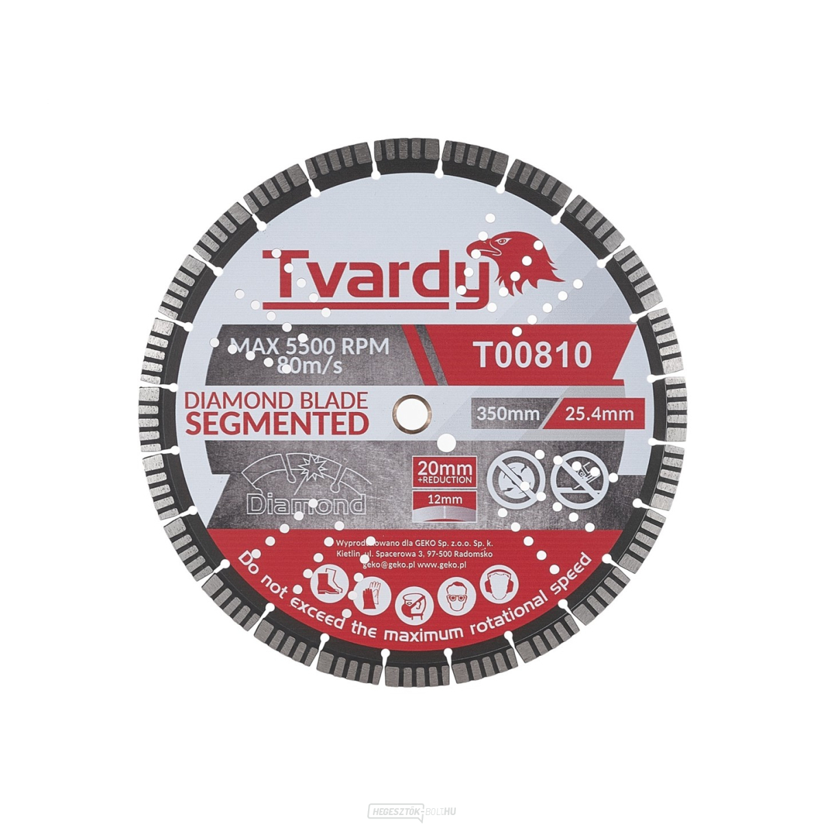 Szegmentált gyémánt tárcsa 350x12x25,4/20mm gyűrűvel