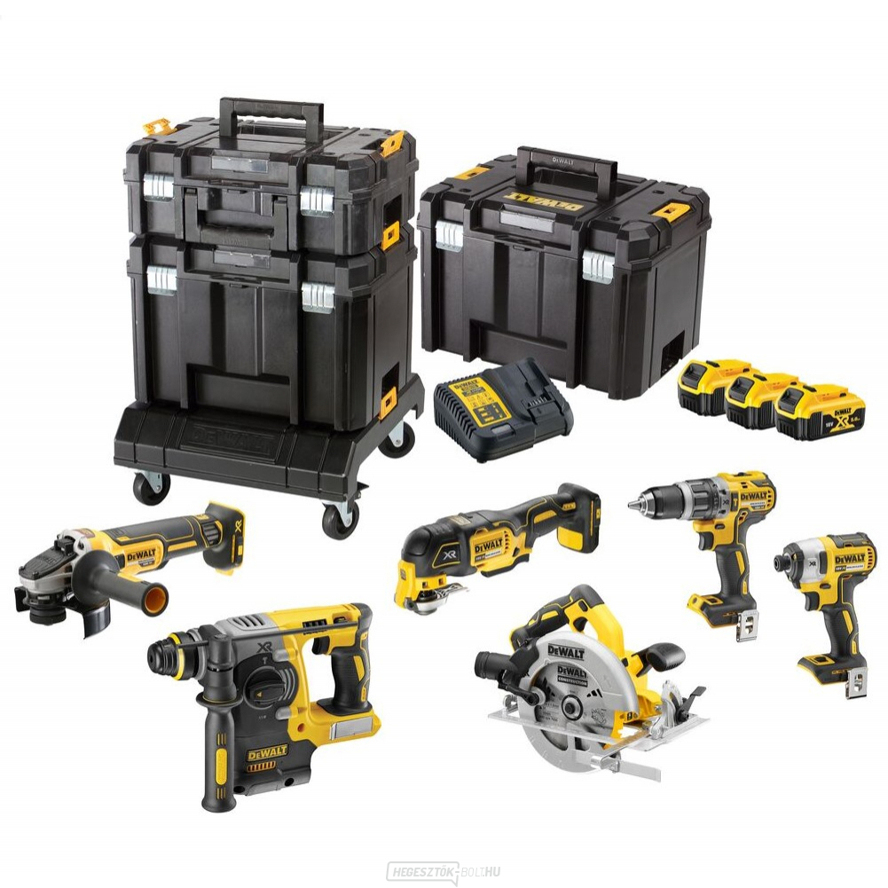 Dewalt akkumulátoros szerszámkészlet DCK685P3T fúró + csavarkulcs + kombinált kalapács + köszörű + körfűrész