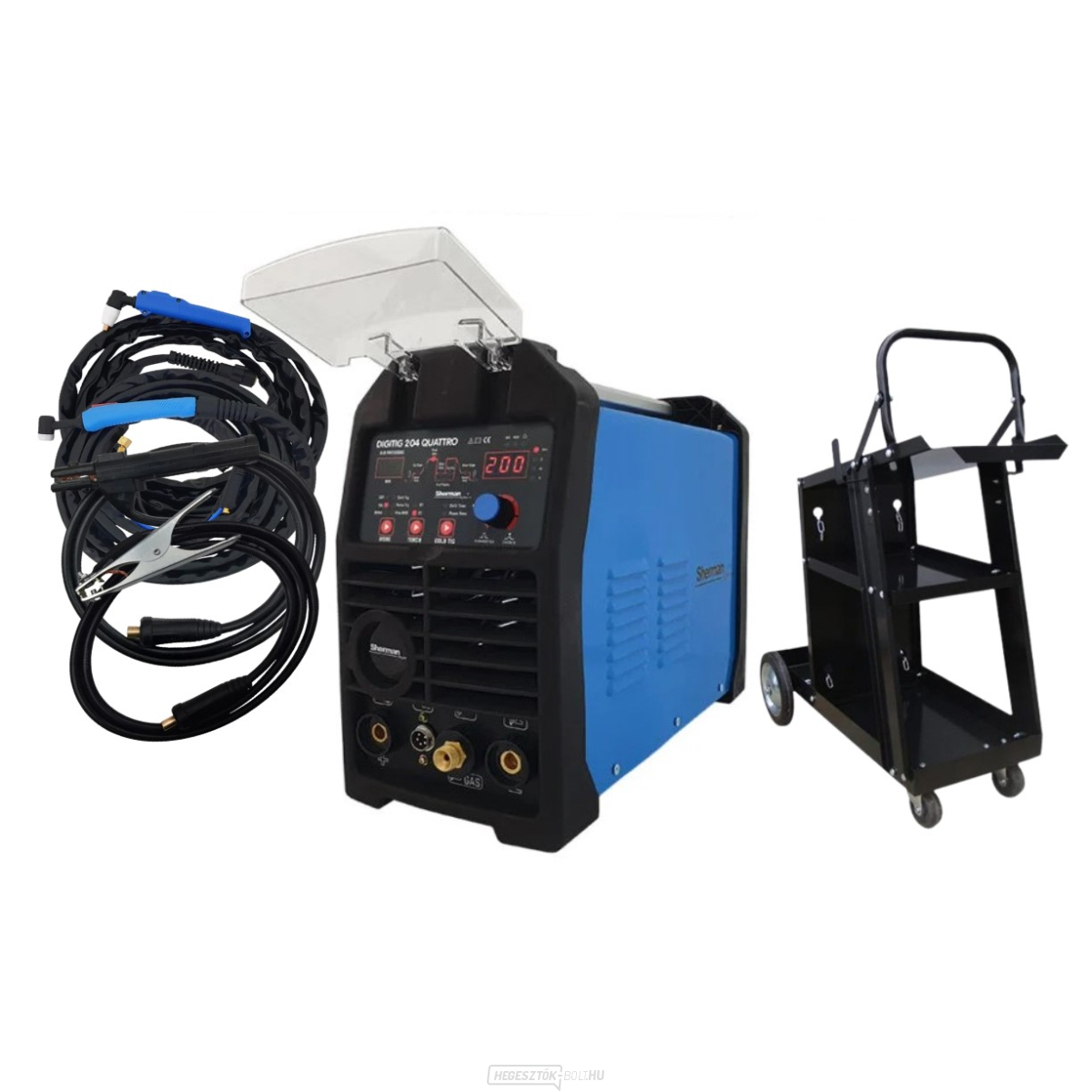 DIGITIG 204 QUATTRO Multifunkciós inverteres hegesztő/TIG/MMA/PLAZA + Kábelek + Pisztoly + Kocsi